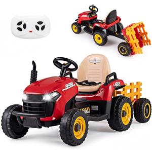 COSTWAY 24V Trattore Elettrico per Bambini, Macchina Cavalcabile con Telecomando, Clacson Musica, Connessione Wireless e Fari a LED, per Bambini 3 Anni+ (Rosso)