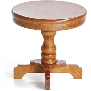 Odoria Miniatura Tavolini Laterali Comodini: Scala 1/12 Tavolo Rotondo Marrone per Casa delle Bambole Salotto Camera da Letto - Mini Mobili Legno Vintage con Piedistallo