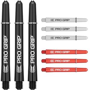 Target Darts PRO Grip Shafts - Set di 9 | 3 Colori, Nero/Bianco/Rosso | Medio, 48mm | steli per Freccette, Accessori per Freccette Professionali, Multipack di steli 2BA con Anelli