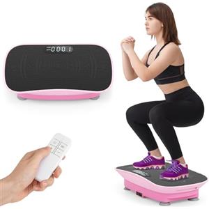 COSTWAY Pedana Vibrante Dimagrante, Piastra Vibrante con 10 Livelli di Vibrazione e Timer, Schermo, Telecomando, Superficie Antiscivolo e 4 Ventose, Allenamento Modellamento Muscolare (Rosa e nero)