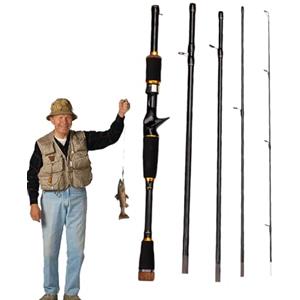 Krmoau Canna da pesca in fibra di carbonio, canna da pesca portatile da viaggio, canna da spinning, 2,1 m, alta sensibilità, canna da baitcasting rimovibile, per trote, persici, lucioperca e talpa di