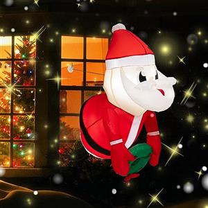 GYMAX Babbo Natale Appeso da Finestra 100 cm, con 2 Luci LED e 3 Ventose, Soffiatore Include, Decorazione Natalizia Gonfiabile