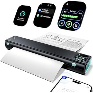 Phomemo Schermo Touch Stampante Portatile A4, Stampante Termica Compatibile con iPhone/PC/USB, Wireless Bluetooth, Stampa Contratti/Ricevute/Documenti, Senza Inchiostro Stampa in Nero e Bianco (M08D)