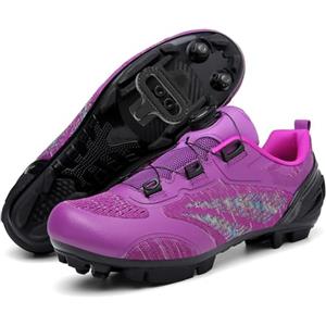 Hiuzylqx Scarpe da Ciclismo MTB da Donna compatibili con tacchette Peloton SPD Arc Look Delta, Scarpe Ginnastica per Bici Corsa, Mountain Bike e Spinning Indoor con 3 Stili di Suola,Purple c,40 EU