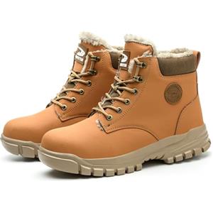 Legou Scarpe antinfortunistiche da uomo, resistenti agli urti, resistenti alle forature, con punta in acciaio, impermeabili, traspiranti, leggere, invernali, Giallo, 42 2/3 EU