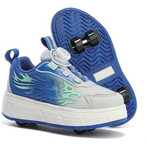 Mateju Scarpe con Rotelle Ragazzi e Ragazze, Pattini Bambini Scarpe da Skateboard Sportive all'aperto 2 in 1 con 4 Ruote Rimovibili Scarpe da Ginnastica Adolescente Moda Comode (Blu,36)