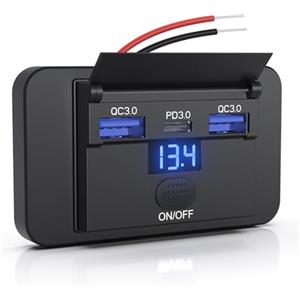 Gibbab 72 W 3 porte 12 V RV interruttore USB presa con voltmetro, 36 W PD3.0 Tipo-C Quick Charge + 2 * 18W QC3.0 pannello montaggio a parete presa caricabatteria auto adattatore multi-porta