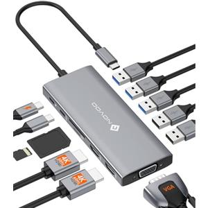 NOVOO Docking station USB C triplo schermo 12 in 1 HUB UDB C Dual HDMI 4K@60Hz 5 Porta USB-A, 100W PD, USB-C, SD/TF Multiport Dock per MacBook M2 M3, Dell HP
