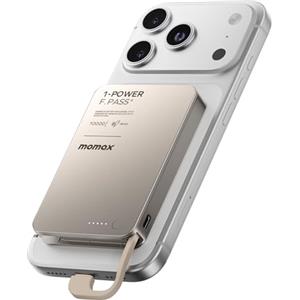 MOMAX Powerbank Ultrapiatta da 10000 mAh, Ricarica Rapida da 30 W con cavo USB-C Integrato, Ricarica al 56% in 30 minuti, Batteria Sicura per iPhone 17, Air e Dispositivi Android