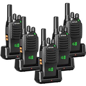 Retevis H777H Walkie Talkie con Schermo, PMR446 Radio Bidirezionale, USB-C, Allarme di Emergenza, Torcia Elettrica, VOX, Walkie Talkie Professionali per Vendita al Dettaglio (Nero, 5 Pezzi)