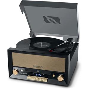 Muse MT 110 B Retro Giradischi con USB, AUX IN, CD, Bluetooth Nero