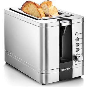 Chefman Tostapane 2 Fette, 7 Impostazioni di Tostatura, Toastiera Pane Spesso e Tostiera Bagel, Riscaldamento, Scongelamento, Annulla, Leva di Sollevamento, Vassoio Raccoglibriciole Estraibile