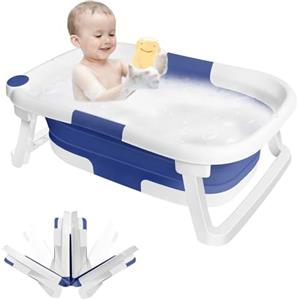 OHMG Vasca da Bagno Pieghevole per Bambini, Vasca Neonato Bagnetto, Vaschetta Bagnetto Portatile Multiuso, con supporto, con Tappetino Antiscivolo e Foro di Scarico