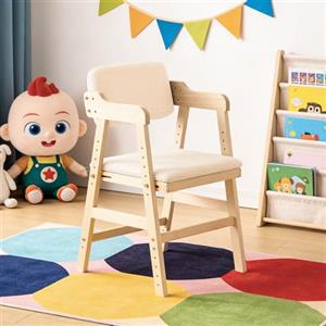 HUOLE Seggiolone Pappa in Legno, Sedia da Bambini per Studio e Mangiare, Altezza Regolabile da 35 a 51 cm, Carico da 90KG, per Bambini 8+ Mesi, 48 x 46 x 78 cm - Beige (1 pezzo)