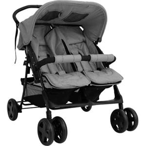 vidaXL Passeggino Gemellare Grigio Chiaro in Acciaio
