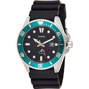 Casio Orologio sportivo da uomo, al quarzo, in acciaio inox, con cinturino in resina, nero, 26 (modello: MDV-106B-1A3VCF), Verde, 46 mm., Cinturino in resina