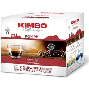 Kimbo, Pompei, Le Meraviglie del Gusto 100 Capsule Caffè Compatibili Nespresso® Original®, Miscela Forte e Decisa, Intensità 12/13, Tostatura Scura, 1 Pack da 100 Capsule
