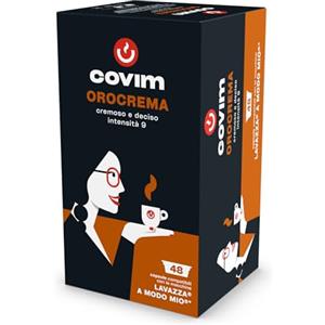 COVIM ESPRESSO LIFE Covim Caffè - Capsule di Caffè Orocrema, 96 Capsule Monodose (2x48pz), Intensità 9, Compatibili con Lavazza A Modo Mio, Espresso Cremoso e Intenso con Aroma di Legno Tropicale