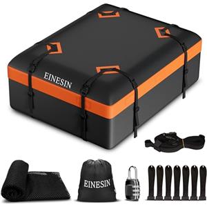 Einesin Box da Tetto Auto - Borsa da Tetto Impermeabile Portapacchi Pieghevole con Tappetino Antiscivolo Gancio Porta e Cinghie di Rinforzo, Box Tetto Auto per Auto con/senza Portapacchi (105x90x45cm)