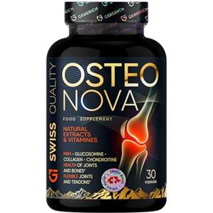 GEBERICH Capsule OSTEONOVA | Glucosamina 300mg, MSM 300mg, Condroitina 135mg | Articolazioni e Cartilagine | con Collagene Marino, Boswellia, Curcuma, Zenzero, Vitamina C | 30 Capsule