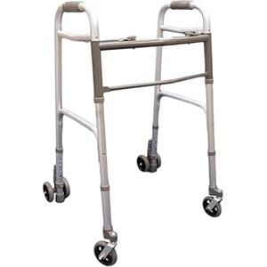 HEALTH Medical Fab Deambulatore pieghevole, regolabile in altezza con 2 ruote piroettanti e 2 gemellate con sistema di frenata a pressione