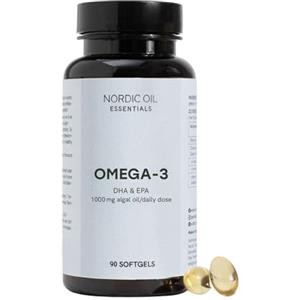 Nordic Oil Omega 3 vegan | 2000 mg di olio di alghe al giorno | 90 capsule con acidi grassi DHA, EPA & DPA Omega 3 | per supporto cognitivo e cardiovascolare | Alternativa all'olio di pesce sostenibile | Nordic
