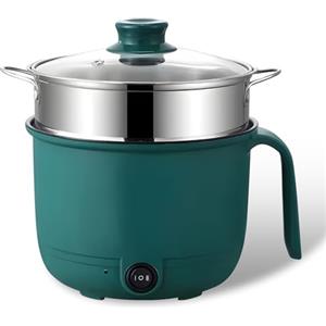 SUNOYA Hot Pot, pentola elettrica da 1,3 l, Hot Pot Ramen Cooker con pentola a vapore in acciaio inox, antiaderente Hot Pot elettrico per zuppa/ramen/pasta/farina d'avena/uova, 600 W, 220 V, verde