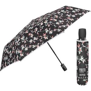PERLETTI Ombrello Pieghevole Antivento Donna con Fiori - Ombrello Compatto da Borsa Resistente Apri Chiudi Automatico - Ombrellino da Viaggio - Diametro 98 cm (Fiori Rossi)