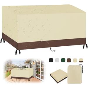 MAIFENGL Coperture per Mobili da Giardino, Copertura Tavolo Esterno Impermeabile Resistenza ai Raggi UV Antivento 420D Oxford Copertura Protettive-BeigeBrown|| 60x60x60cm/24x24x24in