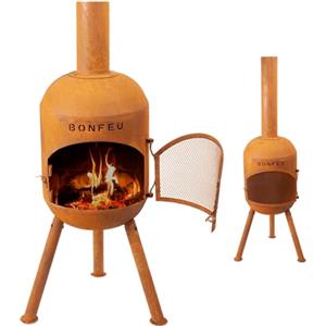 BonFeu BonSolo Grate - Stufa da patio - Camino con protezione dalle scintille per serate rilassanti - Colonna fuoco da esterno - Camino da patio con griglia per barbecue - 34x34x124cm