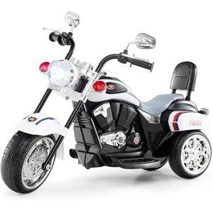 COSTWAY 6V Moto Elettrica per Bambini, Moto Cavalcabile con 3 Ruote e Luci, Avanti e Indietro, 2,5-3 km/h, Ideale per Bambini 3 Anni+, Carico 30kg (Bianco nuovo)