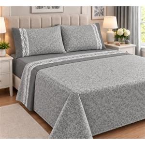 Corredocasa Completo Lenzuola in Flanella Morbida 100% Cotone Naturale Made in Italy Disponibile in Diverse Misure Fantasie e Colori Assortiti, Facile da Lavare (Grigio Greca, Matrimoniale)