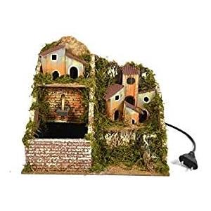 Christmas Decoration Scenario Casolare con Fontana Presepe 21 cm con Luci Presepe Decorazione Natale