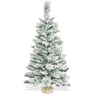 Aurora Store Albero di Natale Piccolo 90 cm con Base in Juta | Pinetto Innevato Slim Folto e Realistico | Alberello Artificiale con Neve Salvaspazio da Tavolo | Doppio Fogliame PP e PVC 85 Rami