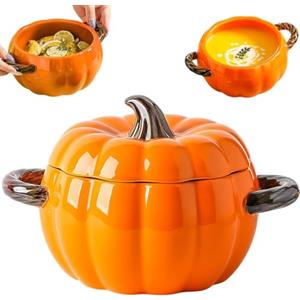 JuanNest Cocotte Di Zucca Con Pomello 0.4/0.8/1.7L,Forno Olandese In Ghisa,Pentola A Forma Di Zuccaciotola Per Zucca Con Coperchio,Zucca Forma Pentola Smaltata,Halloween Ringraziamento Decor Pot A,Medium