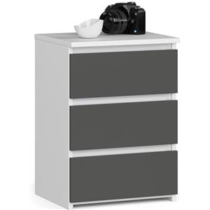 AKORD | Comodino CL-3 con 3 Cassetti | per il soggiorno, la camera da letto, il guardaroba, l'ufficio e lo studio | Design moderno e funzionale | 35 x 40 x 57 cm, 26 kg | Blanc | Gris Graphite