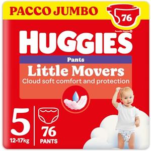 Huggies Little Movers Pannolini Mutandina Taglia 5 (12-17 Kg), Ultra assorbente, Protezione completa, Pacco Jumbo, 76 Pz