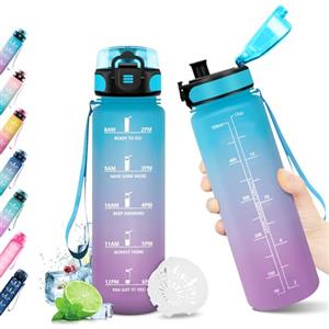 JAPORIA Borraccia 500ml, Bottiglia d'acqua Sportiva con Indicatore del Tempo Motivazionale, senza BPA, Bottiglia Acqua per Bambini, Scuola, Bici, Palestra