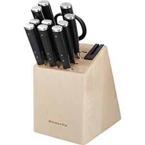 Kitchenaid Gourmet Set di Coltelli in Acciaio Giapponese da 11 Pezzi con Affilatore E Blocco in Legno di Betulla