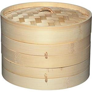 KitchenCraft World of Flavours Vaporiera in Bambù a 2 Piani, Colore Beige, 20 cm