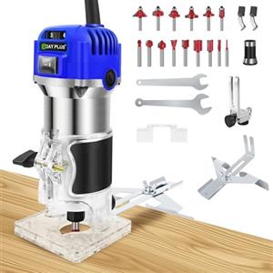 BRIEFNESS Fresa a mano per la lavorazione del legno, router a mano con base trimmer con 15 punte per router