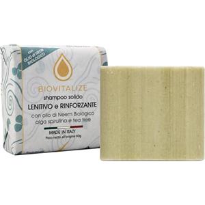Biovitalize Shampoo Solido Lenitivo Rinforzante, coadiuvante Antiforfora, Plastic Free, 60g con Tea Tree, Neem e Spirulina, Sebo-Regolatore per Capelli Grassi, Uomo e Donna