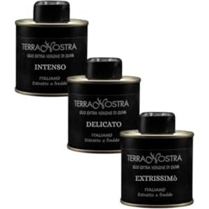 TerraNostra OLIO EXTRA-VERGINE D'OLIVA - KIT DEGUSTAZIONE DI 3 LATTINE DA 100 ML - DELICATO/INTENSO/EXTRISSIMO'- 100% ITALIANO - ESTRATTO A FREDDO