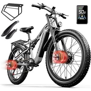 Shengmilo Bicicletta elettrica, e bike,Bici Elettrica Uomo,26 Inch E Mountain Bike full suspension,48V 17.5Ah Off roade Cambio 7 Velocità e Sospensione Completa