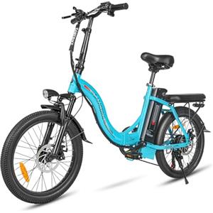 SAMEBIKE Bike Elettrica 20 Fat Tire E-Bike Pieghevole Bici 36V / 12Ah Batteria, Max.Range fino a 35-70km, Off-Road Mountain Bike City EBike Uomini Donne (Light Blue)
