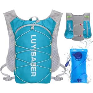 Neloheac Zaino Idratazione Running con Vescica 2L, Zainetto Running Leggero Donna Uomo, Zaino Acqua per MTB Ciclismo Maratona Trekking, Ciano