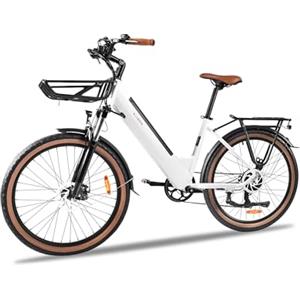 KAISDA Bicicletta Elettrica Donna 26 Pollici con Batteria 36V 16AH Rimovibile, Motore 50NM e 7 Velocità - Bici Elettrica Leggera (27.7kg) per Città e Percorsi Urbani, Autonomia 65km,Colori Bianco