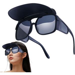 Generico Occhiali da sole con visiera parasole - Ochiali con visiera ribaltabile da 5,83 pollici | Lente Montatura Protezione UV400 - Occhiali con clip per parasole per la guida Ciclismo Corsa Sport