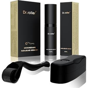 Dr.roller Kit Crescita Capelli Barba, Derma Roller 0,5mm, Olio da Barba, Rullo Microneedling Capelli Viso Stimola la Crescita dei Barba della Capelli per Uomo e Donna