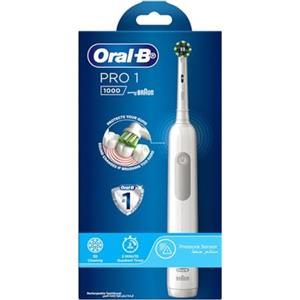 Oral-B Spazzolino elettrico ricaricabile Pro 1 1000 con sensore di pressione alimentato da Braun - Bianco